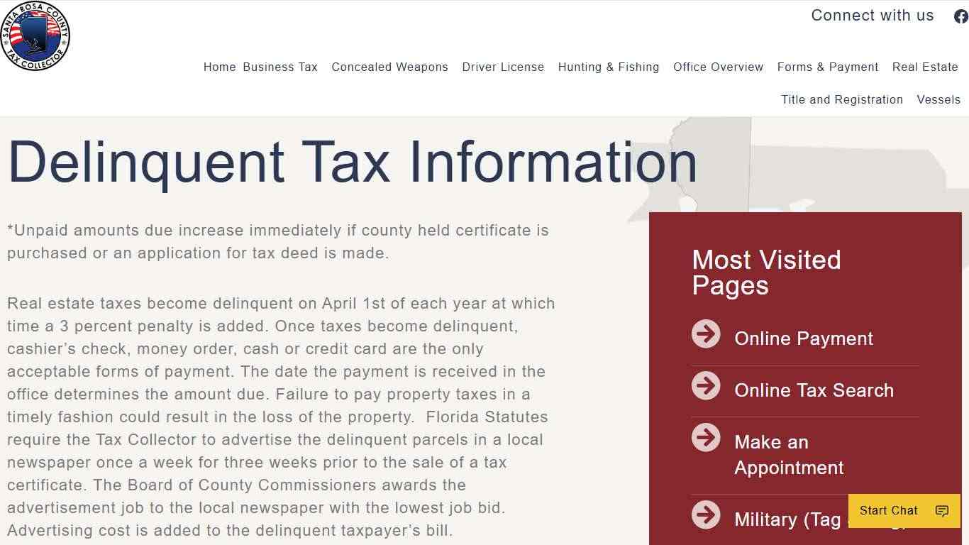 Delinquent Tax Information – Santa Rosa County Tax Collector